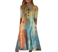 NNGOTD Robe D'été Femme Chic Mi-Longue Décontracté Midi Manche Courte Lâche Impression Sexy Dress Jupe Housse Robe de Mariée