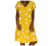 NNGOTD Robe D'été Femme Cocktail Polyester Fleur Grande Conception Robe Tunique Femmes Cintrée Manche Courte Doux Smocké Robe Ete Femme Longue