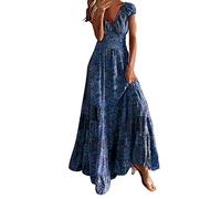 NNGOTD Robe D'été Femme Longue Chic Chic Et Elegant Pas Cher Midi Mode Mi Longue Robe Ete Décontracté Midi Robes San Manche Lâche Impression de Soirée Dress Rétro Genou Jupe Robe Soiree Femme