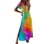 NNGOTD Robe D'été Femme Mini Robe Longue Robe Blanche Col en V Ete Pas Cher Grande Taille Robe Rétro Maxi Robe Lâche Imprimé Florales Bohème Ete Mi-Longue Dress Cotton en Line Robe Victorienne Femme