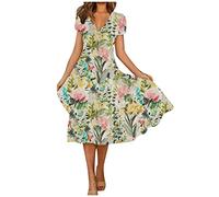 NNGOTD Robe D'été Femme Pas Cher Longue Pas Cher Midi Chic Mi Longue Robe D'été Décontracté Midi Robes Manche Courte Lâche Impression Sexy Dress Mi-Longue Genoux Jupe Robe Soiree Grossesse