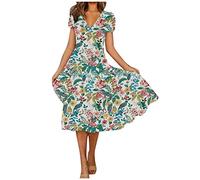 NNGOTD Robe D'été Femme Plage Boheme Chic Robe Maxi à imprimé Floral bohème pour Femmes, col Rond, sans Manches, Plage Fluide Robe Femme Ample Fluide Robe Femme Ete Mi Longue Robe Portefeuille Femme