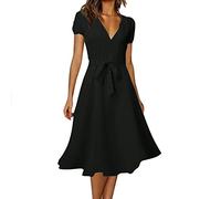 NNGOTD Robe D'été Femme Plage Bohème Chic Vintage Col V Manches Courtes Robe Longue Casual Imprimé Fleurie Maxi Robe Mode Robe De Plage Soirée Robe Rose E-le Noir