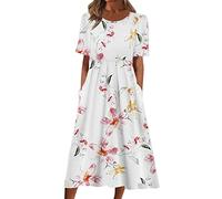NNGOTD Robe Droite Ete Femme Chic De Coton Et Lin Lâche Officiel Robe Ete Femme Mi-Longue Coton Robe Pas Cher 2023 Décontractée Rétro Hauts Cool Mode Party Soirée Cérémonie Robe Mi Longue Femme Rose