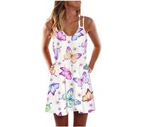 NNGOTD Robe Eté Femme Chic Et Elegant Robe Longue Femme Maxi Imprimé Papillon d'Été Floral Grandes Tailles Boheme sans Manche avec Poches de Plage Cocktail l'été Grande Taille Robe Soiree Paillette