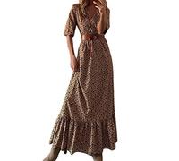 NNGOTD Robe Ete Femme Courte Fine Bretelles Bohème Chic Vintage Col V Manches Courtes Robe Longue Casual Imprimé Fleurie Maxi Robe Mode Robe De Plage Soirée Robe de Communion