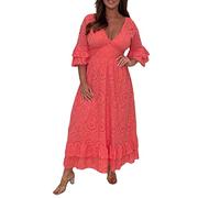 NNGOTD Robe Ete Femme Mi Longue Col V Robe Droite Fluide Manches 3/4 Robe Mi Longue Chemise Tunique Bohème A-Line Robe Volant Sexy Chic Rétro Robe de Plage Cocktail Robe de Soiree