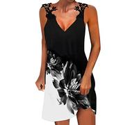 NNGOTD Robe Ete Femme Mi Longue Fleurie élégante Sexy Robes Courte D'été Cou Rond sans Manches Imprimé Floral Bohème Grande Taille Pas Cher Mode Rétro Mini Jupe De Plage Robe Courte
