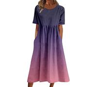 NNGOTD Robe Ete Femme Mi Longue Robe Ete Femme Cotton en Line Mi Longue Femmes T-Shirt Robe de Travail Chic et Elegant Décontractée Couleur Unie Manche Courte Jupe Vêtements Robe Cocktail Mariage