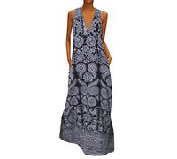 NNGOTD Robe Ete Femme Mi Longue sans Manche Robe Ete Femme Longue Boheme Style Grande Taille Impression Vintage Robe Mousseline De Soie RéTro Robe Robe Dentelle Femme Robe 2023 Mode Robe Année 80