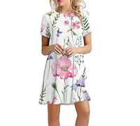 NNGOTD Robe été Femme Plage Longue Pas Cher Midi Chic Mi Longue Robe D'été Décontracté Midi Robes Manche Courte Lâche Impression Sexy Dress Mi-Longue Genoux Jupe Robe de Cocktail Grande Taille