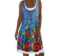 NNGOTD Robe Femme été Chic Grande Taille Robe de Plage Mini Dress en Mousseline Robe Femmes Col en V Elégante Imprimé Floral Robe Bohème Manches Courtes Robe d'été Robe Transparente