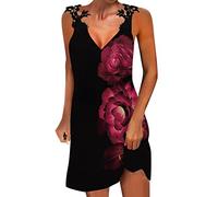 NNGOTD Robe Femme Ete Courte Bustier Élégante Robe Manches Courtes en Dentelle A-Line Mode Taille Élastique Tenue Robe de Cérémonie pour Femme Ronde