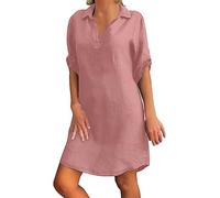 NNGOTD Robe Femme été Fluide Boheme Chic et Rose Chic et Elegant Ete Robe Rayée Fluide Robe de Plage Grande Taille Col en V Manche Courte Robe Casual avec Ceinture Sexy Robe de Soirée Robe Chemise