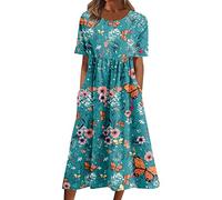 NNGOTD Robe Femme Ronde élégante Sexy Robes Courte D'été Cou Rond sans Manches Imprimé Floral Bohème Grande Taille Pas Cher 2023 Mode Rétro Mini Jupe De Plage Jupon sous Robe