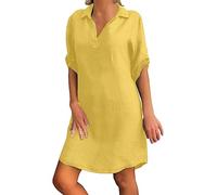 NNGOTD Robe Legere Femme été Fluide Longue Manche Courte Robe Tunique Chic Col V Fluide Décontractée Ample Couleur Unie T-Shirt Grande Taille Robe Maxi Longue Plage Robe De Soleil Robe Sexy Femme