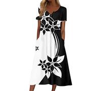 NNGOTD Robe Longue Femme Ete Boheme Chic Blanche Robe Cocktail Soirée Bal Dentelle Mousseline Manche Courte Promo Demoiselle Honneur Fête Cérémonie Anniversaire Bal Mariage Robe Bleu Ciel XXL Blanc