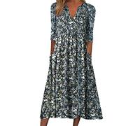 NNGOTD Robe Longue Femme Ete Boheme Chic Blanche Robe D'Été Femme Imprimé Floral Boho Elégant Mode Rétro Jupe De Plage Décontracté Col en V Femme Robe Manches Courtes Jupons Robe Portefeuille Femme