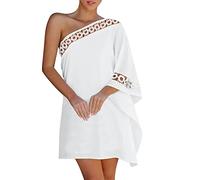 NNGOTD Robe Longue Femme Ete Boheme Chic Blanche Robe ete Femme élégante Vintage Jaune, Robe Bohème Chic, Robes Sexy de Cou de V, Genou Longueur,Robe Plissée Fluide Para Cocktail Casual Robe Annee 80