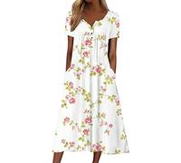 NNGOTD Robe Longue Femme Ete Manche Courte Chic et Elegant Rayée Fluide de Plage Grande Taille Col en V Casual avec Ceinture Sexy Soirée Musulmane Pink XXL