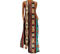 NNGOTD Robe Longue Femme Soiree Robe sans Manches Col en V Cordon Taille Plage DéContracté Sangle Mini Robe avec Poches ImpriméE DéBardeur Robe Pas Cher Robe Femme été