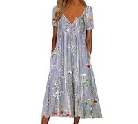 NNGOTD Robe Maxi Longue Femme Chic et Elegant Ete Rayée Fluide de Plage Grande Taille Col en V Manche Courte Casual avec Ceinture Sexy Soirée Soiree Purple XXL