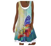 NNGOTD Robes Casual Femme Robe élégante Sexy Robes Courte D'été Cou Rond sans Manches Imprimé Floral Bohème Grande Taille Pas Cher Mode Rétro Mini Jupe De Plage Robe Chemise Femme