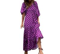 NNGOTD Robes D'éTé Femmes 2023 Longue Robe Blanche Col en V Ete Robe Rétro Maxi Robe Lâche Imprimé Florales Bohème Ete Mi-Longue Dress Cotton en Line Robe Longue Blanche Violette