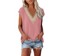 NNGOTD Tee Shirt Sport Femme, Femme T-Shirt à Manches Courtes Col en V Été Coton Casual Tee Shirt Coupe Classique Tops Tee Shirt Rouge Femme Chemise De Plage Femme Été Blouse Manches 3/4