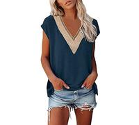 NNGOTD Tshirt Femme, Blouse Femme Été Chemisier en Mousseline de Soie a Chemisier Manches Courtes Col V Tunique Tee Shirt Dentelle Femme Chemise Gaze De Coton Femme Blouse Femme Ete