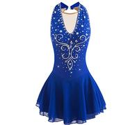 Nnnydjy Fashion Jeune Fille sans Manches Robe de Performance de Patinage Artistique de compétition/Pratique à la Main Jupe de Patinage Strass,Bleu,11_13Years
