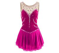 Nnnydjy Robe De Compétition De Patinage Artistique sans Manches Déguisement D'entraînement De Patinage sur Glace Femme Fille Justaucorps Tutu Gymnastique Bijoux Faits À La Main,J,XXL