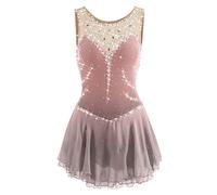 Nnnydjy Robe De Compétition De Patinage Artistique sans Manches Déguisement D'entraînement De Patinage sur Glace Femme Fille Justaucorps Tutu Gymnastique Bijoux Faits À La Main,D,S