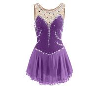 Nnnydjy Robe De Compétition De Patinage Artistique sans Manches Déguisement D'entraînement De Patinage sur Glace Femme Fille Justaucorps Tutu Gymnastique Bijoux Faits À La Main,B,12_15Years