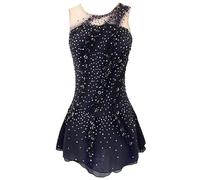 Nnnydjy Robe De Performance De Patinage Artistique pour Filles Jupe De Patinage sur Glace sans Manches Justaucorps De Gymnastique Rythmique avec Strass Costume De Compétition,G,11_13Years