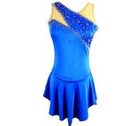 Nnnydjy Robe D'entraînement/De Compétition De Patinage Artistique pour Enfants Filles Brillant Strass Ballerine Gym Justaucorps Wear Costume De Performance De Patinage sur Glace,Bleu,XXL