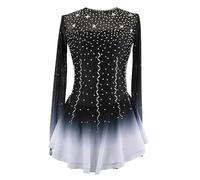 Nnnydjy Robes De Concours De Patinage Artistique pour Filles Costume De Sportive De Performance De Patinage sur Glace Dance De La Danse pour Femmes Justaudes De Gymnastique,Noir,11_13Years