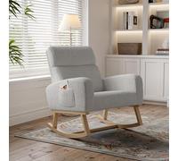 NNXHWY Chaise a Bascule rembourrée, Fauteuil à Bascule scandinave, Fauteuil Rocking Chair, fauteuils de Salon Confortable, avec Pieds en Bois Massif et Poches latérales, Velours Teddy (Gris Clair)
