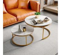 NNXHWY Tables Basses gigognes Rondes, Lot de 2 Table Basse Ronde avec Structure en Métal, Table D'appoint Ronde pour Salon, 80/60 Effet marbre (Or-A)