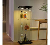 NNXHWY Vitrine sur pied en verre, 125 cm, avec éclairage LED, serrure, 1 porte 3 couches, transparente, meuble vitrine en verre, figurine, salon, bar (noir)