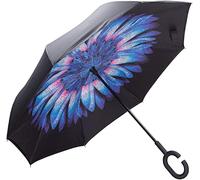 NNY Inc Parapluie double couche inversé pour voitures,Parapluie pliable à ouverture inversée,Coupe-vent,Protection UV,Pour homme et femme,En forme de C (marguerite bleue)