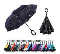 NNY Inc Parapluie double face coupe-vent et protecteur contre les UV - Pliable - Parapluie droit inversé pour hommes et femmes - Autoportant - Poignée en forme de C - pour golf/voitures (étincelles)