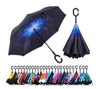 NNY Inc Parapluie double face coupe-vent et protecteur contre les UV - Pliable - Parapluie droit inversé pour hommes et femmes - Autoportant - Poignée en forme de C - pour golf/voitures (galaxie)