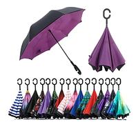 NNY Inc Parapluie double face coupe-vent et protecteur contre les UV - Pliable - Parapluie droit inversé pour hommes et femmes - Autoportant - Poignée en forme de C - pour golf/voitures (violet)
