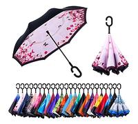 NNY Inc Parapluie double face coupe-vent et protecteur contre les UV - Pliable - Parapluie droit inversé pour hommes et femmes - Autoportant - Poignée en forme de C - pour golf/voitures (papillon)