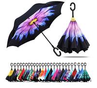 NNY Inc Parapluie double face coupe-vent et protecteur contre les UV - Pliable - Parapluie droit inversé pour hommes et femmes - Autoportant - Poignée en forme de C - pour golf/voitures (beauté)
