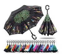 NNY Inc Parapluie double face coupe-vent et protecteur contre les UV - Pliable - Parapluie droit inversé pour hommes et femmes - Autoportant - Poignée en forme de C - pour golf/voitures (voyage)
