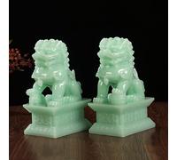 NNYCC Accessoires décoratifs pour la Maison Lot de 2 Statues de Lions Jade Feng Shui Richesse Prospérité Argent Chance Figurines gardiennes pour la décoration du Bureau à Domicile,Vert,S