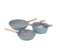 NNYCC Ensemble de Casseroles et Poêles Antiadhésives, 4 Pièces, Batterie de Cuisine en Granit, Plaque de Cuisson a Induction, sans PFOS et PFOA,Bleu