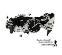 NNYCC Grande Horloge Murale de Carte du Monde, Horloge Murale Silencieuse en Acrylique Moderne pour Salon Chambre Bureau à Domicile,Noir,L